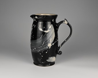 Handmade Large Ceramic Pitcher – Black and White Splatter