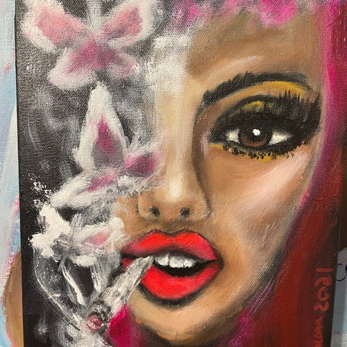 Butterfly girl, small acrylic painting shops 10X8 inch