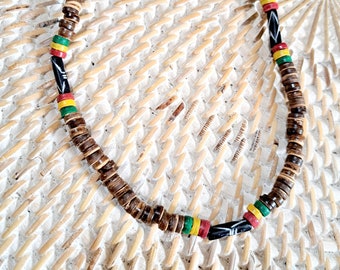 Wooden necklace surfing man woman child elastic rasta