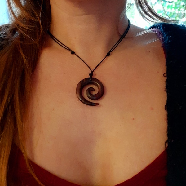 Handmade spiral wooden necklace for women and men