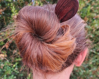 Wooden hair pick wand stick bun hairstyle artisanal