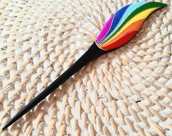 Multicolored wooden hair pick