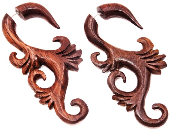 Faux Ecarteur Bois Boucle d/'oreille Piercing Wooden Gauge Earring Fake marron