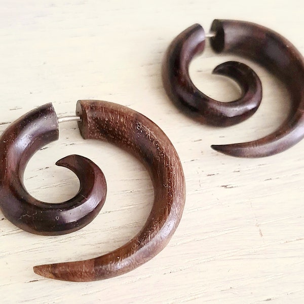 Faux écarteur en bois boucles d'oreilles Piercing homme femme