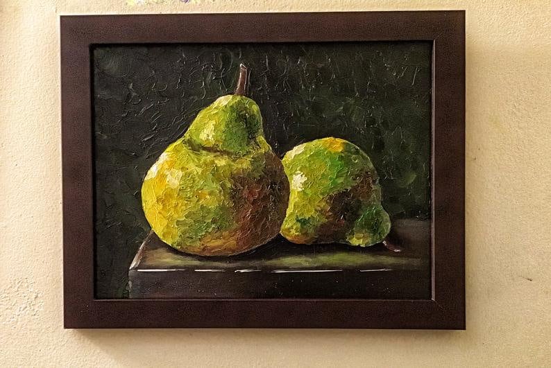 Rustic Chic Impressionist Painting Soft Pears Abstract Oil Impasto Painting