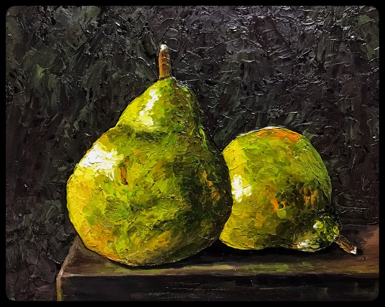 Rustic Chic Impressionist Painting Soft Pears Abstract Oil Impasto Painting