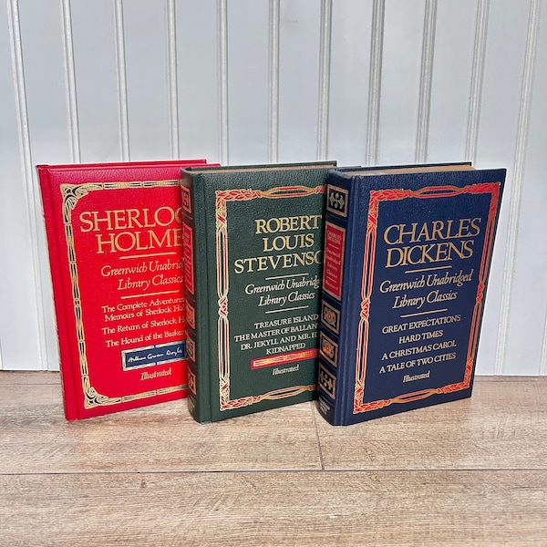 Choice of One Greenwich Unabridged Library Classics Book | Doyle, Stevenson, Dickens | Leather Bound Hardback, Illustrated, Gold Gilt Edges