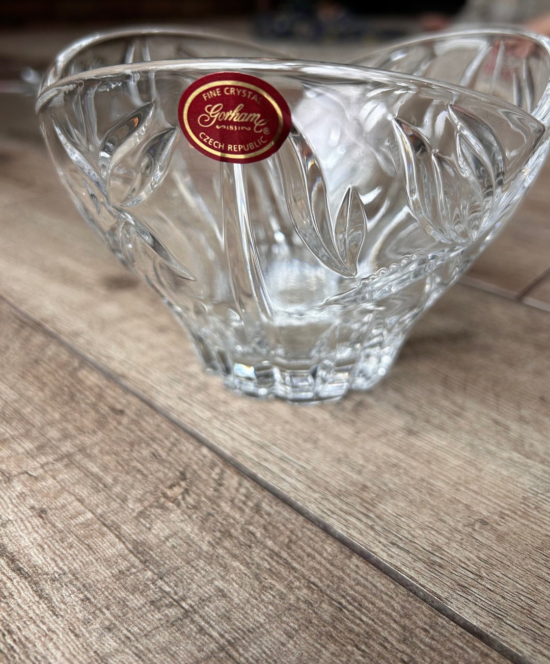 Gorham Fine Crystal Bowl Candy Dish Clear Floral Garden Iris Flower Design 4.25 X 6 Elegant