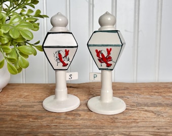 Vintage Lamp Post & Lobster Kitschy Salt Pepper Shaker Set | Nanco Boston, Made in Japan