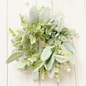 Lambs Ear & Frosted Eucalyptus Candle Ring | Wedding Centerpiece, Table Decor, Mantle, Nursery Decor | Farmhouse | Boho | Minimalist | Chic