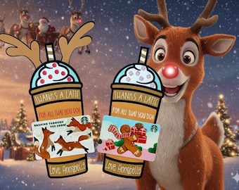 Porta biglietti regalo di ringraziamento per insegnanti con cioccolata calda, renna di Natale e caffè espresso STAMPATO / Regalo per insegnanti