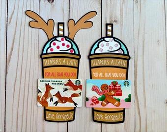Porta biglietti regalo di ringraziamento per insegnanti con cioccolata calda, renna di Natale e caffè espresso STAMPATO / Regalo per insegnanti