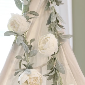 Lambs Ear and Peony Floral Garland | Wedding Table Garland, Nursery Decor | Tent Framing | Farmhouse | Boho | Minimalist | Shabby Chic