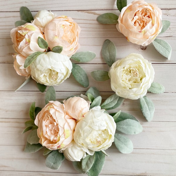 Floral Peony & Lambs Ear Cake Topper , Centerpiece Set | Wedding Cake Topper | Smash Cake Topper | Flower Decor | Farmhouse | Minimalist