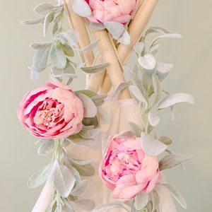 Spring Pink Lambs Ear Peony Floral Garland | Wedding Table Garland, Nursery Decor | Tent Framing | Farmhouse | Minimalist | Shabby Chic