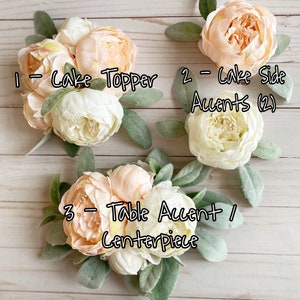 Floral Peony & Lambs Ear Cake Topper , Centerpiece Set | Wedding Cake Topper | Smash Cake Topper | Flower Decor | Farmhouse | Minimalist