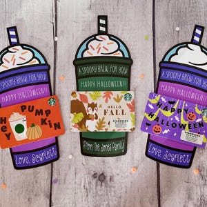 Soporte para tarjetas de regalo de agradecimiento para maestros de escuela espeluznante de Halloween con café expreso impreso / Agradecimiento al maestro / Regalo para maestros / Regalo para el equipo del personal
