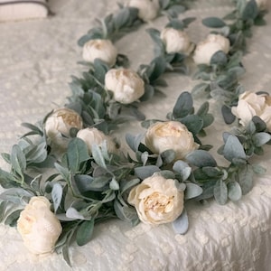 Lambs Ear and Peony Floral Garland | Wedding Table Garland, Nursery Decor | Tent Framing | Farmhouse | Boho | Minimalist | Shabby Chic