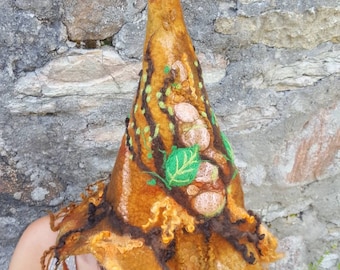 Felted Forest Elf Hat: Woodland Witch Costume, Merino Wool