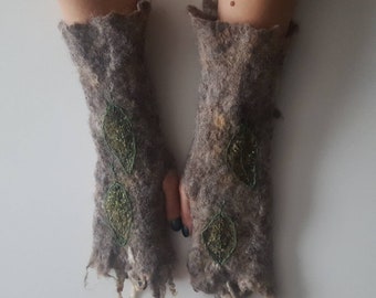 Gants pixie sans doigts pour elfes. Chauffe-bras en laine feutrée pour sorcière des bois, costume de festival.
