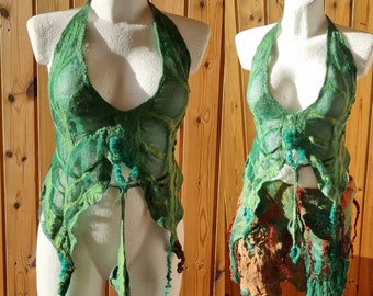 Pixie leafy top. Fairy tsle leaves top. Woodland elf wrap. Witch costume, festival costume.