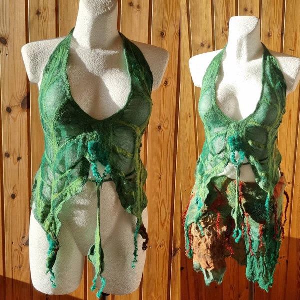 Pixie leafy top. Fairy tsle leaves top. Woodland elf wrap. Witch costume, festival costume.