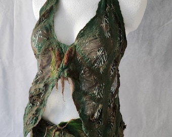 Pixie leafy top. Fairy tale leaves top. Woodland elf wrap. Witch clothing, festival costume. Helloween