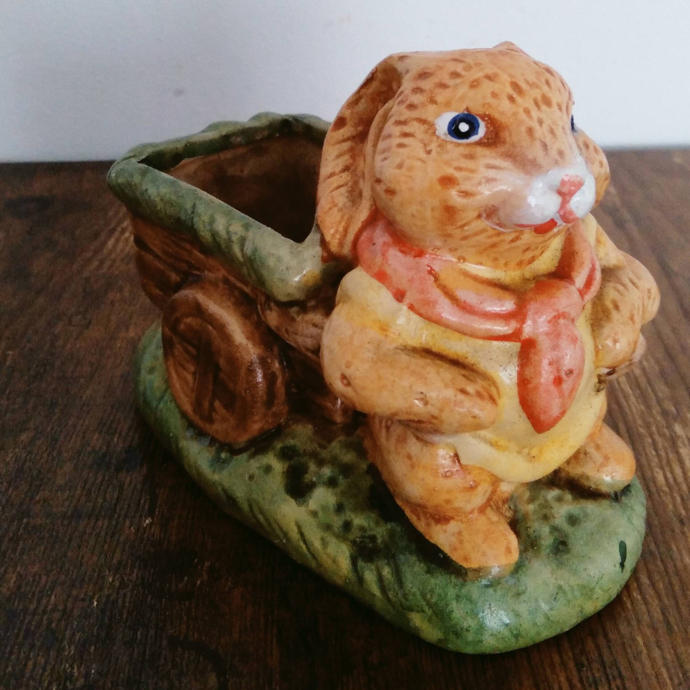 Vintage Rabbit Wheelbarrow Ceramic Anthromorphic Planter Etsy