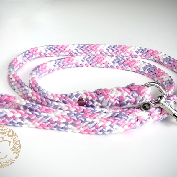 Dog leash Pinky Pie Maxi, Paracord Leash for dogs, FLAT rope leash, Washable leash, Summer dog leash, Pink White Lilac lead