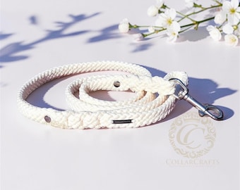 Hundeleine Ivory Weiß Flache Bequeme Leine für Große Hunde Hochzeit Haustier Accessoire Benutzerdefinierte Länge Waschbar