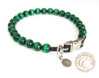 Dog Collar Emerald Green Beads Unbreakable Pet Necklace Leash Safe