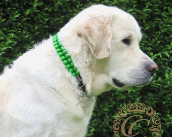 Green Aura Beaded Dog Collar: Unbreakable Pet Necklace With Buckle, Large Dogs Beads Collars