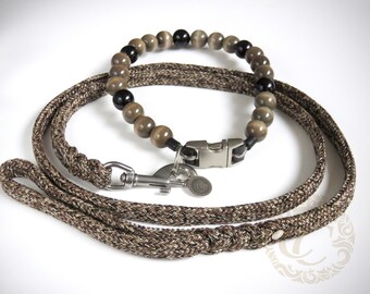 Dog collar Natural Grey Black, Beaded collar for dogs, Unbreakable, Large dogs necklace, Boho dog collar, Handmade collar