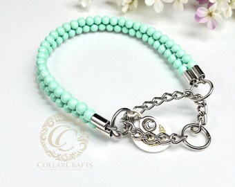 Dog collar Aqua Lux Blue Green Hue Pet Necklace Teal Wooden Beads Unbreakable Dogs Jewelry Leash-Safe Custom Made