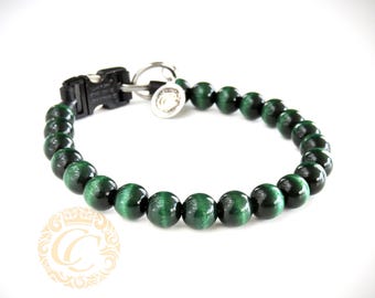 Dog collar Emerald Mini, Beaded dog collar, Dark green collar, Dog jewellery collar, Unbreakable
