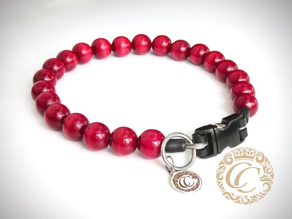 Dog Collar Wine Red Maxi Large Dogs Collar Red Beads Dog Collar