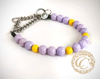 Beaded Dog Collar Lavender Yellow Handmade Pastel Pet Necklace Stylish Jewelry Collar Lilac Beads