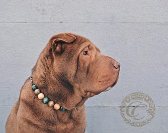 Dog collar Natural Green Beige Bead Dog Collar Unbreakable Beads Necklace Large Dogs Martingale Beaded Dog Necklace With Buckle Leash Safe