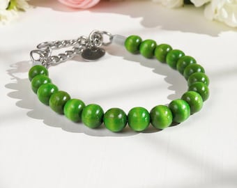 Bead Dog Collar Green Mini Unbreakable Dog Necklace Green Bead Buckle Collar Unisex Natural Beads Dog Necklace  Durable Martingale Collar