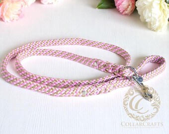 Handmade Flat Paracord Dog Leash: Natural Pink, Comfortable & Durable