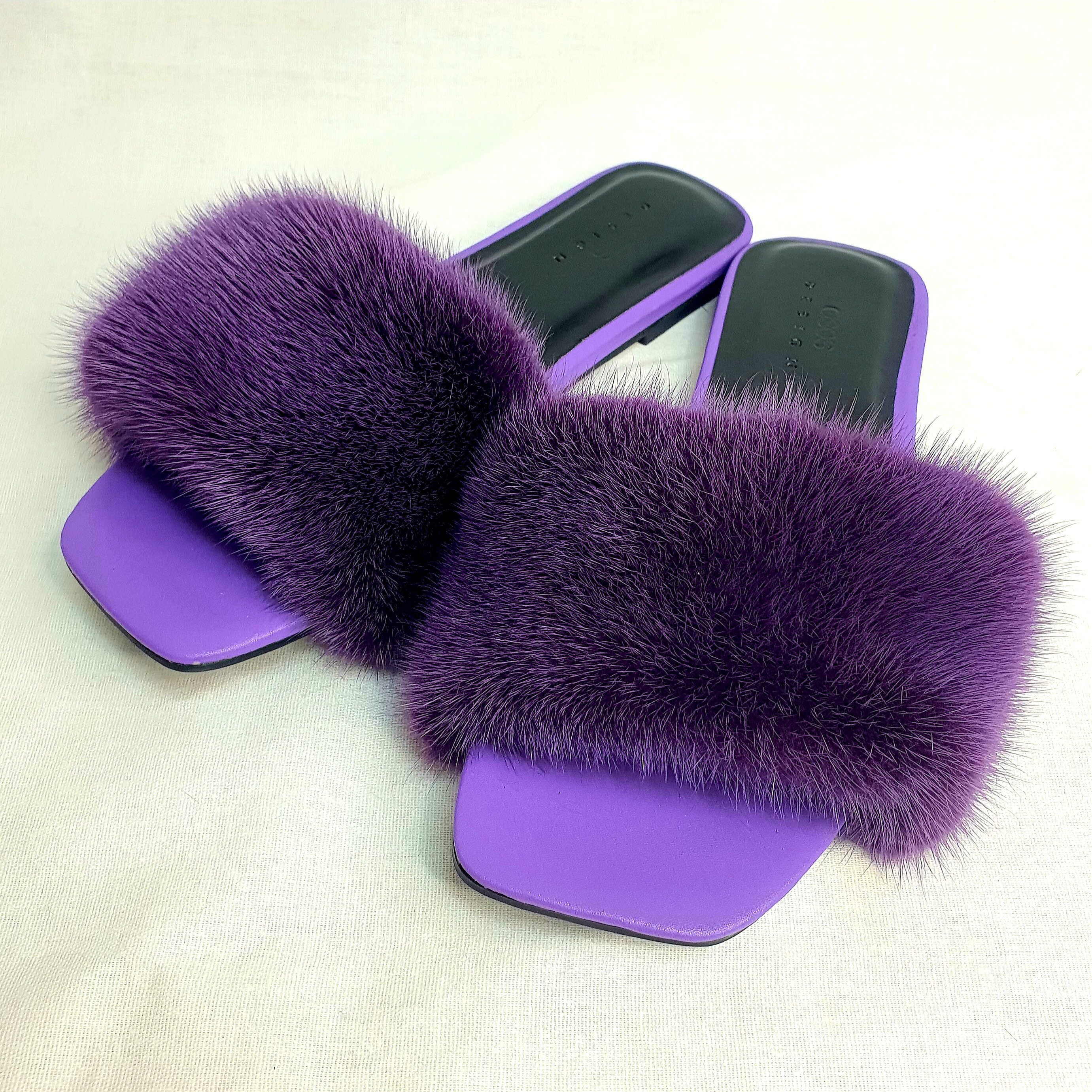 purple fluffy slides