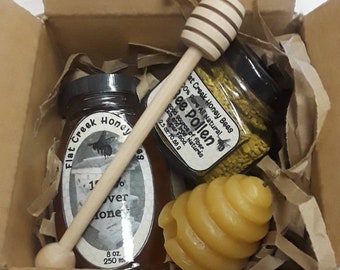 Honey and Pollen Gift Box with Candle and Honey Dipper