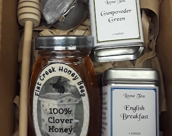 Honey and Tea Gift Box with Tea Ball and Honey Dipper