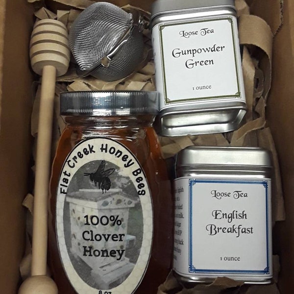 Honey and Tea Gift Box with Tea Ball and Honey Dipper
