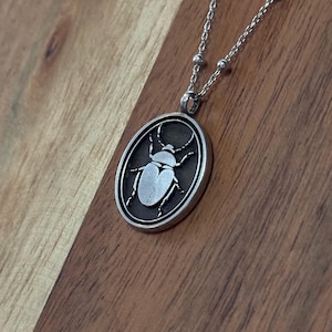 Oval Beetle Pendant | Bug Jewelry | Silver Beetle | Gold Necklace | Charm Necklace | Rustic Nature Accessories
