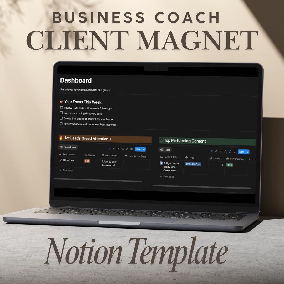 Client Acquisition Notion Template for Coaches Lead Pipeline Content ...