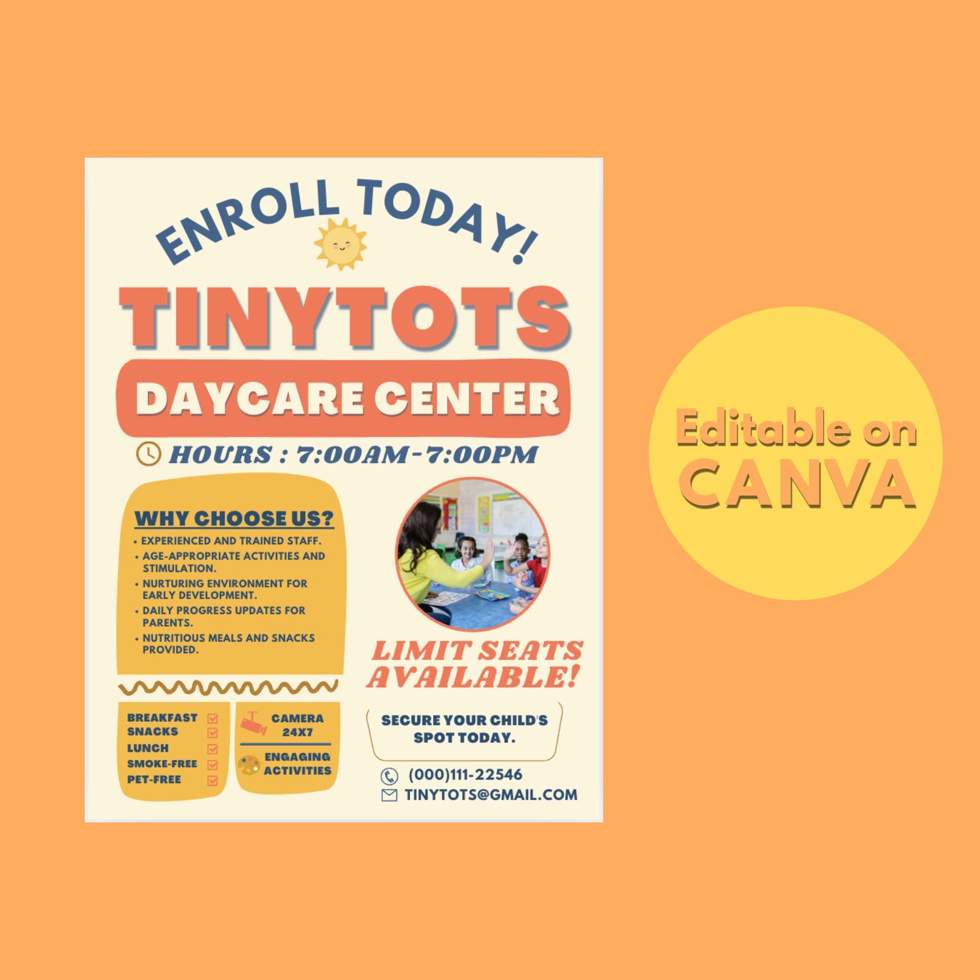 Child Care Flyer Template Editable in Canva • Daycare & Preschool ...