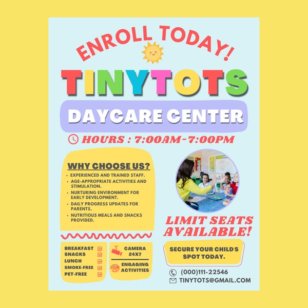 Child Care Flyer Template, Daycare Poster, Baby Sitting, Play Center, Editable on Canva, Daycare Center, Childcare Business Plan, Director