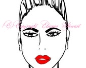 Lipstick Red Sophisticated Face Pearls Fashion Illustration A4 Art Print by Eleanor Stewart