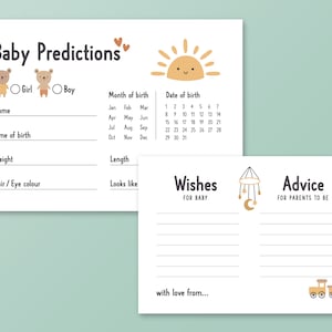 Voorspellingen en advieskaarten babyshower, voorspellingskaarten baby, babyadvieskaarten, babyshowerspel, aandenken babyshower, wensen voor baby
